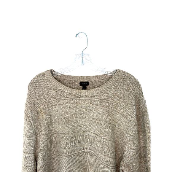 J.Crew Men's Tan Basic Cable Knit‎ Cotton Elbow Patch Crewneck Sweater Large - Picture 3 of 10